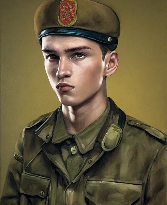 Image similar to portrait of a handsome young ukrainian soldier in kyiv, art by denys tsiperko and bogdan rezunenko, hyperrealism