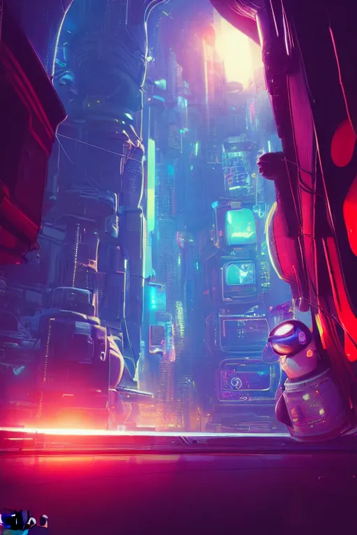 Image similar to A picture of an astronaut close to the camera in a upside down cyberpunk flying city by moebius, Neil Blevins and Jordan Grimmer, neon lights, surreal, volumetric:-3 lighting