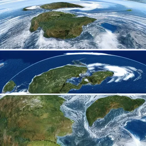 Image similar to this is a land on an unforgiving world of churning oceans and jagged coastlines. every habitable island is situated somewhere along the planet's equator where the weather is still volatile but more hospitable than any points to the north or south