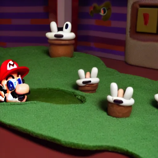 Image similar to claymation mario doing something ridiculous