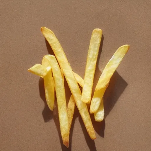 Image similar to photo of [ a single salted french fry chip ] shaped like that looks like stephen fry as a pixar character hybrid intercross mix cinematic lighting