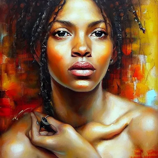 Prompt: portrait of a beautiful woman, nature elements, painting, by dimitra milan, by tim okamura.