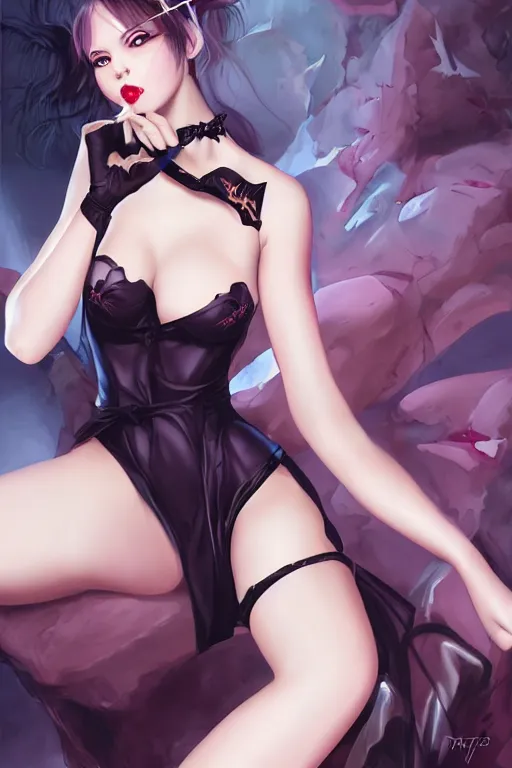Prompt: Succubus in dress, stockings and choker portrait, by artgerm, WLOP