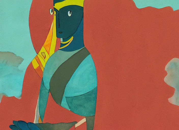 Prompt: naturalistic portrait of a warrior, representational earth tones, stunning clarity experimental cut paper mixed media blotchy character shape design by masaaki yuasa, pleasing palette watercolor masterpiece