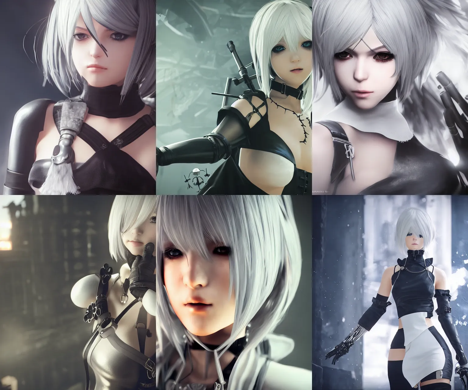 Image similar to Beautiful portrait of 2b, nier automata, cinematic 8k, high detailed