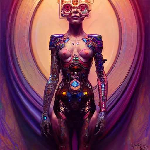 Image similar to extremely psychedelic cyborg queen of lsd. intricate, elegant, highly detailed, extremely lifelike photorealistic digital painting, artstation. steichen, gaston bussiere, tom bagshaw, cyberpunk alphonse mucha