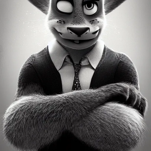 Image similar to Gritty black and white mugshot of Nick from Zootopia