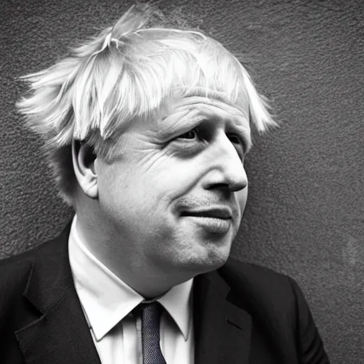 Image similar to Boris Johnson with half face missing, morbid, evil, dark photography, realistic, candid street portrait in the style of Rehahn award winning, Sony a7R,