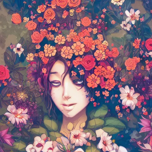 Image similar to a digital illustration of a messy group of flowers by Ross Tran and James Jean