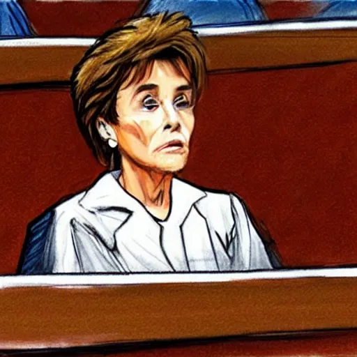 Image similar to judge judy vaping. courtroom sketch