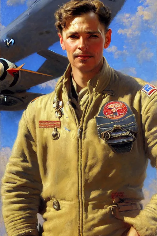 Prompt: full body portrait of a bomber pilot, highly detailed painting by gaston bussiere, craig mullins, j. c. leyendecker 8 k