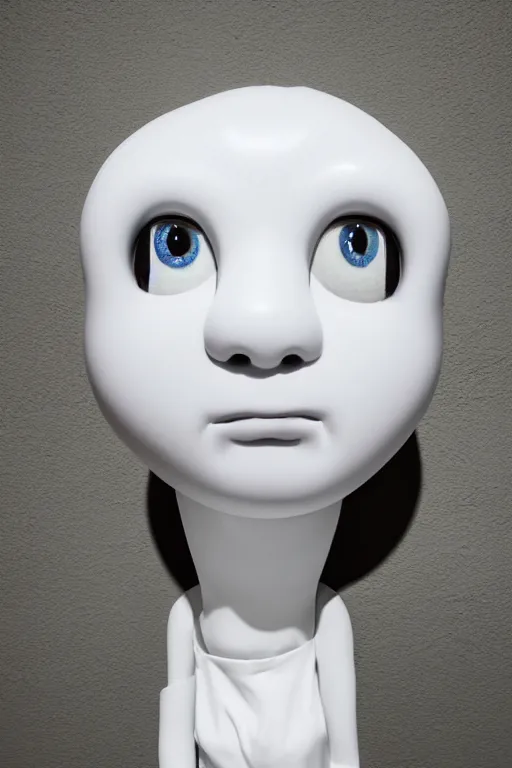 Prompt: full head and shoulders, beautiful porcelain female person, mixed with three giant frog spawn eyes, smooth, delicate facial features, white detailed eyes, white lashes, 3 d white shiny thick, wearing colourful streetwear, background is an empty art gallery, by daniel arsham and james jean, featured in pictoplasma