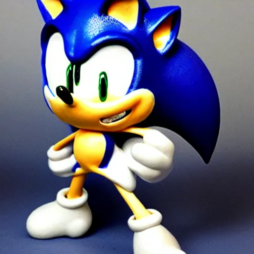 Image similar to sonic the hedgehog made out of porcelain in the style of the ming dynasty