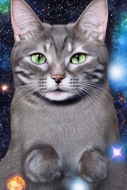 Prompt: realistic photo of a galactic cat, highly detailed,