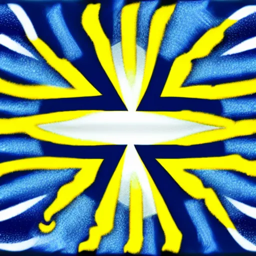 Prompt: A blue and white tricolor flag with a yellow lightning bolt in the middle, vexillogy, svg