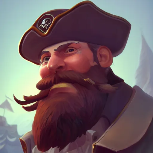 Image similar to portrait of an old pirate captain, big brown beard, strong chin, eyepatch, mattepainting concept blizzard pixar maya engine on stylized background splash comics global illumination lighting artstation lois van baarle, ilya kuvshinov, rossdraws