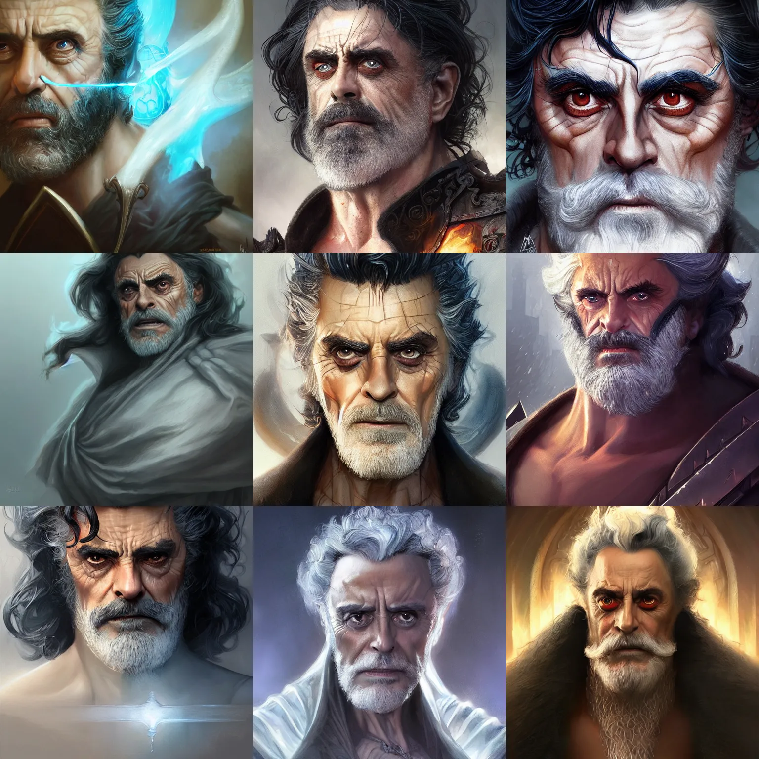 Prompt: hades, ian mcshane, beard, D&D, fantasy, portrait, highly detailed, digital painting, trending on artstation, concept art, sharp focus, illustration, art by artgerm and greg rutkowski and magali villeneuve