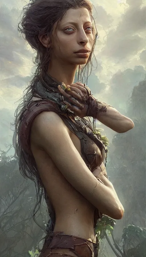 Prompt: epic masterpiece beautiful angela sarafyan, sweaty skin, hyperrealistic, octane render, cinematic, beautiful face and flawless skin, perfect hands, 5 fingers, by edgar maxence and ross tran and michael whelan, legends of runeterra