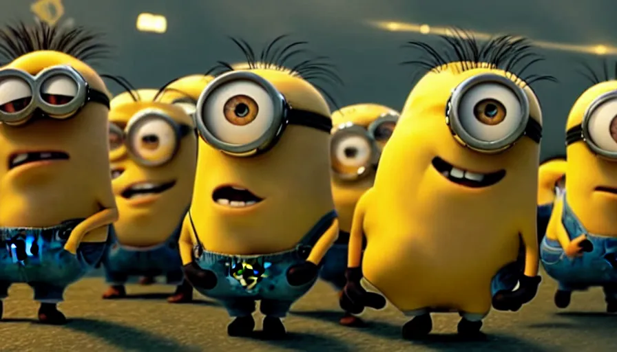 Image similar to fight!! club!!!!, fight!! club!!!! ((((the minions)))), movie still, directed by David fincher