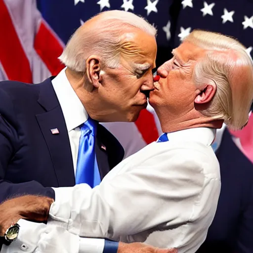 Image similar to Joe Biden and Donald Trump french kissing