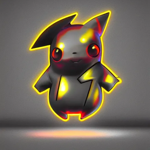 Image similar to chrome pikachu, glossy, metallic, neon, symmetrical, tribal patterns, realistic, unreal engine, octane, redshift, artstation, behance