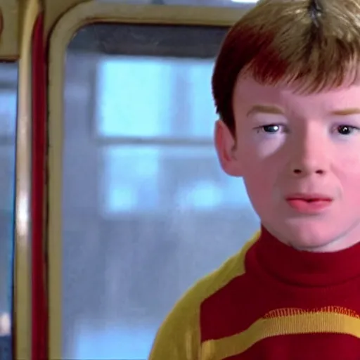 Image similar to young rick astley as a child in the movie The Polar Express 2004