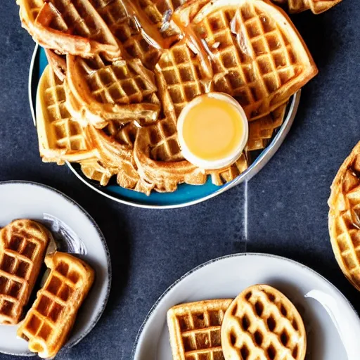 Prompt: a dinner plate overflowing with eggo waffles