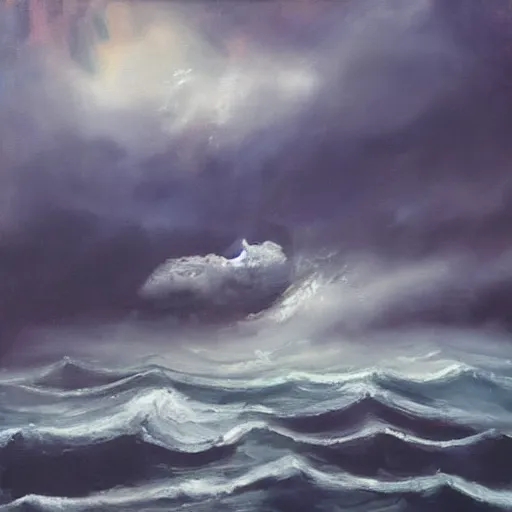 Prompt: “pirate ship crashing through clouds. Oil painting.”