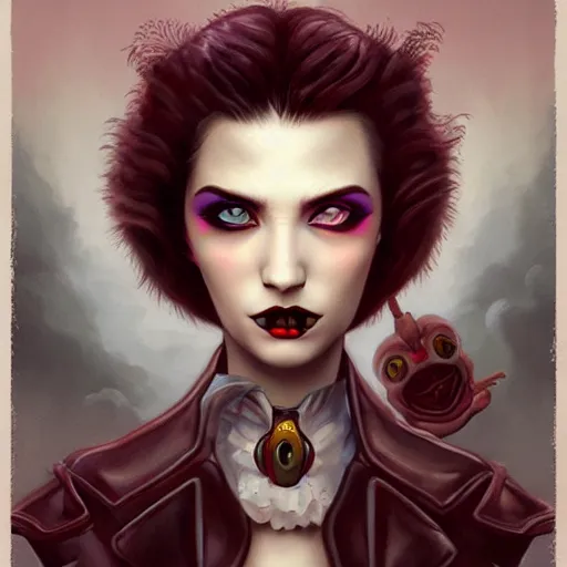 Image similar to lofi vampire Klausc Schwabb demon portrait, digital art, Pixar style, by Tristan Eaton Stanley Artgerm and Tom Bagshaw.