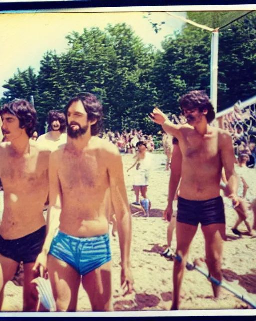 Prompt: jesus plays volleyball with his boyfriends polaroid instamatic summer 1 9 7 4