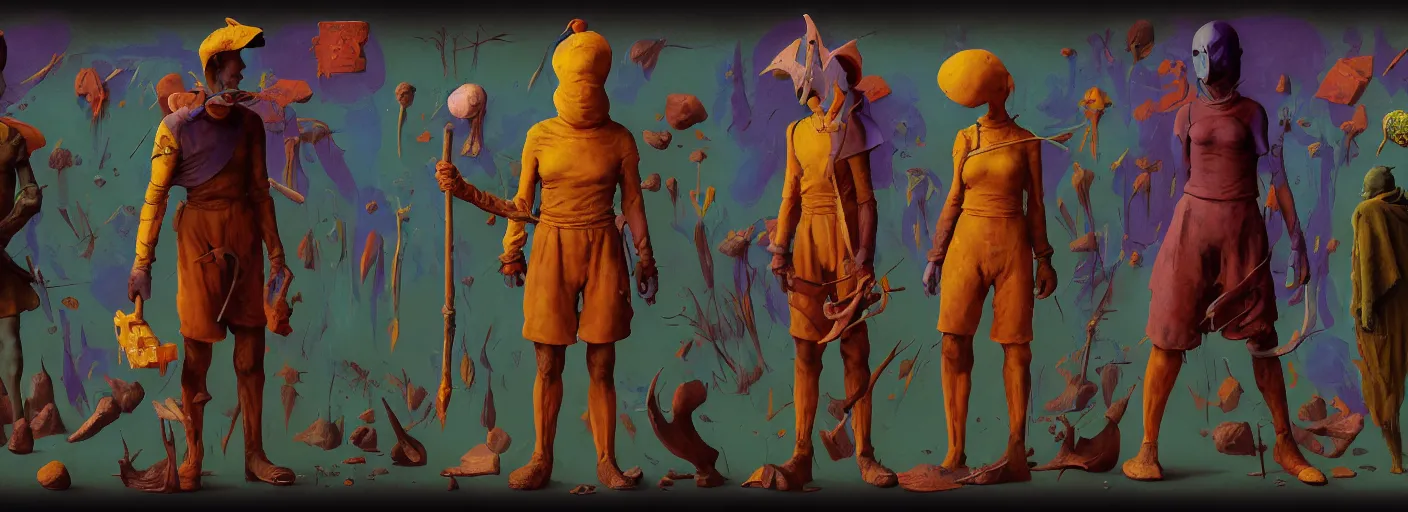 Prompt: full - body portrait surreal colorful clay fighting artstation rpg morrowind character concept art anatomy, action pose, very coherent and colorful high contrast masterpiece by norman rockwell franz sedlacek hieronymus bosch dean ellis simon stalenhag rene magritte gediminas pranckevicius, dark shadows, sunny day, hard lighting, reference sheet white! background