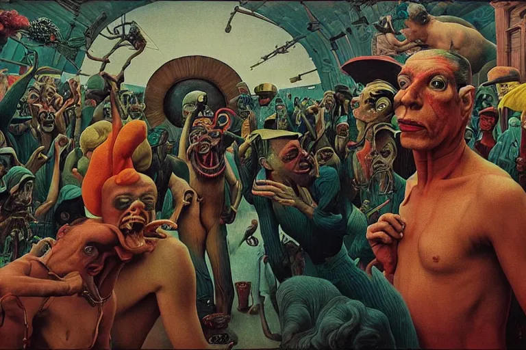 Image similar to 35mm color, illegal race raised by fascist police, portrait, fashion shoot, freak show, weird, random, strange, hyperdetailed, photorealistic, interesting, by David la chapelle and karol bak and david cronenberg and WETA digital, art by Zdzisław Beksiński, Ivan Bilibin, Dariusz Zawadzki , ID magazine, octane rendering, cinematic, hyperrealism, octane rendering, 8k, depth of field, bokeh.