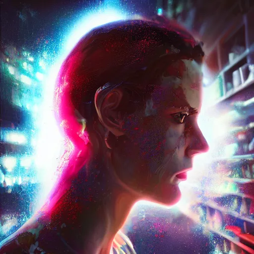 Image similar to improbability, octane render, portrait made of paint, splashes of colors, comic book art, highly detailed