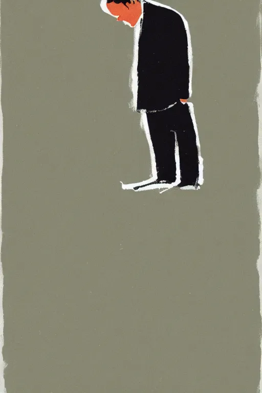 Image similar to man standing by a river, 1960’s minimalist advertising illustration, painterly, expressive brush strokes