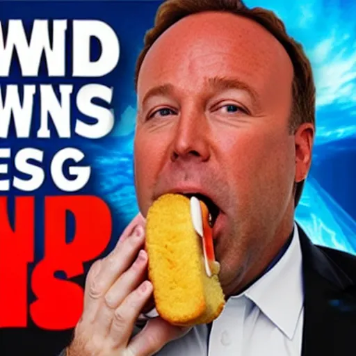 Image similar to alex jones eating a huge twinkie, high definition, color film,