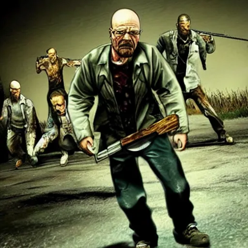 Image similar to “ very photorealistic screenshot of walter white fighting zombies in an episode of the walking dead, award - winning details ”