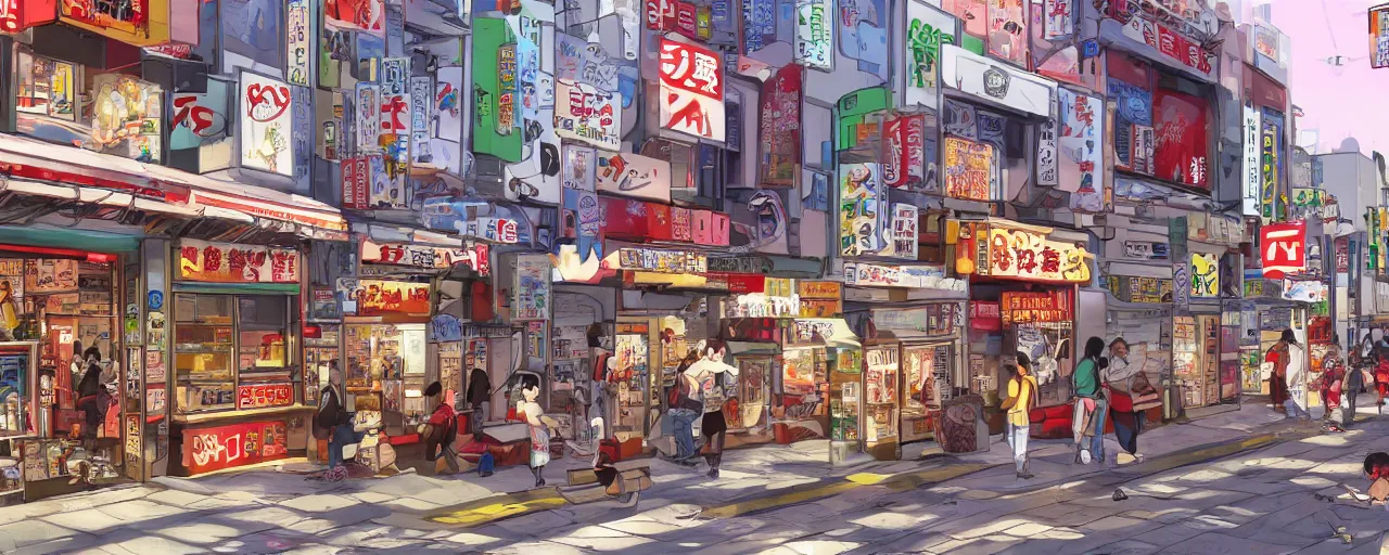 Image similar to Tokyo storefronts with no people graffiti treasure town comics illustration digital art painting artstation depth global illumination GI AAA SSS
