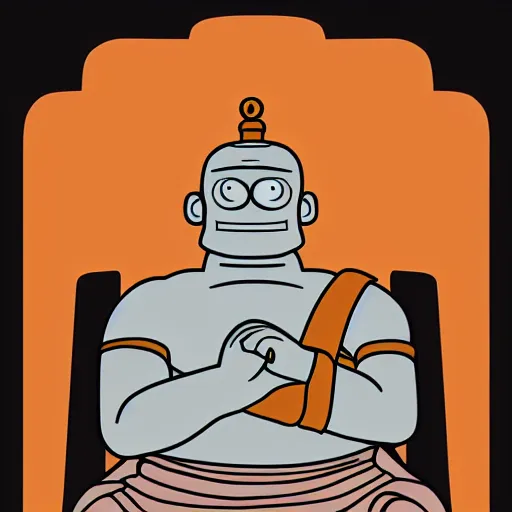 Prompt: Bender from Futurama, as Buddha, illustration