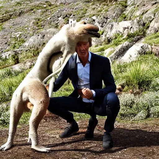 Image similar to Petter Stordalen eating an extinct animal