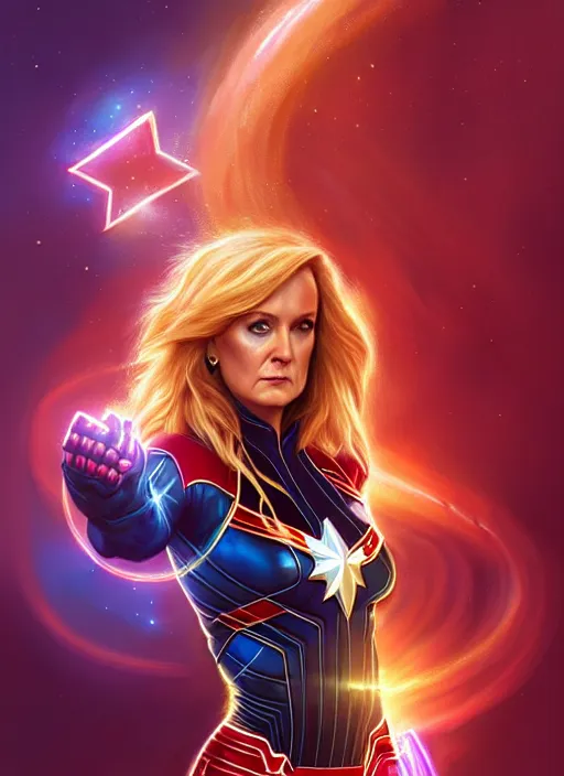 Image similar to lita ford as captain marvel, intricate, elegant, glowing lights, highly detailed, digital painting, artstation, glamor pose, concept art, smooth, sharp focus, illustration, art by artgerm and greg rutkowski, artey freytag