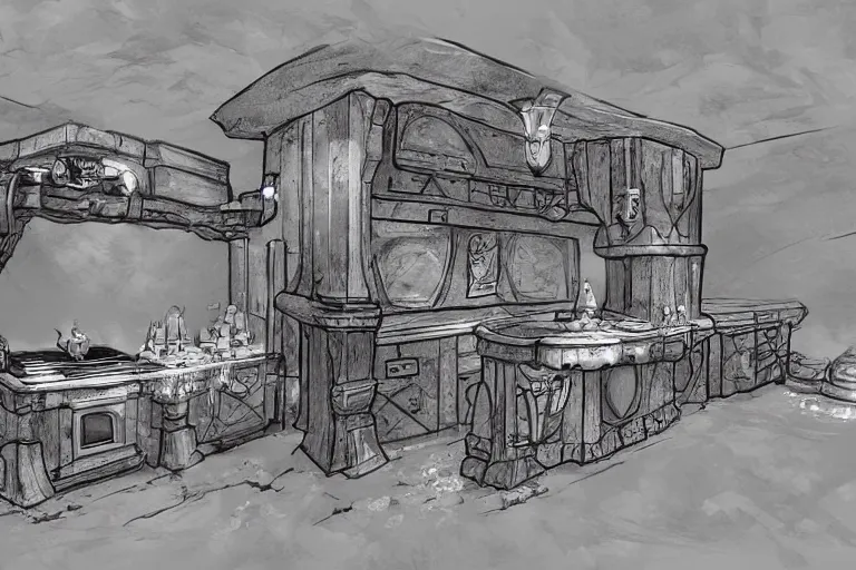 Prompt: underwater kitchen island, dungeons and dragons concept art