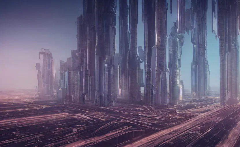 Image similar to ultra realistic landscape of a futuristic city, by beeple, 8 k