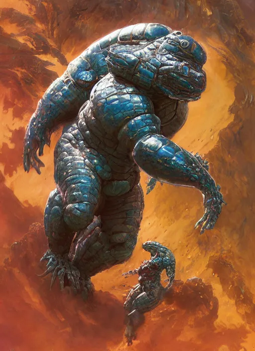 Prompt: brock lesnar as salamander wearing scifi armour suit, dynamic action, by lawrence alma - tadema and zdzislaw beksinski and norman rockwell and jack kirby and tom lovell and greg staples, artstation creature art