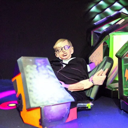 Image similar to stephen hawking wins a brutal lazer tag tournament