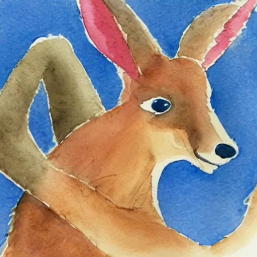 Image similar to watercolor sketch of a story book kangaroo in the style of soviet propaganda