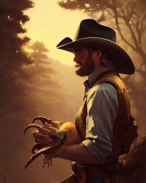 Prompt: epic portrait cinematic shot an frog wearing cowboy outfit and a cowboy hat, fine details. night setting. realistic shaded lighting poster by craig mullism, artgerm, jeremy lipkin and michael garmash, unreal engine, radiant light, detailed and intricate environment, digital art, trending on art station,