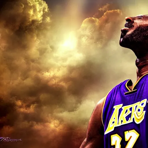 Image similar to kobe bryant kissing a giant turtle in heaven, hyper realistic, side view, digital art, amazing detail, artstatiom, cgsociety, epic art