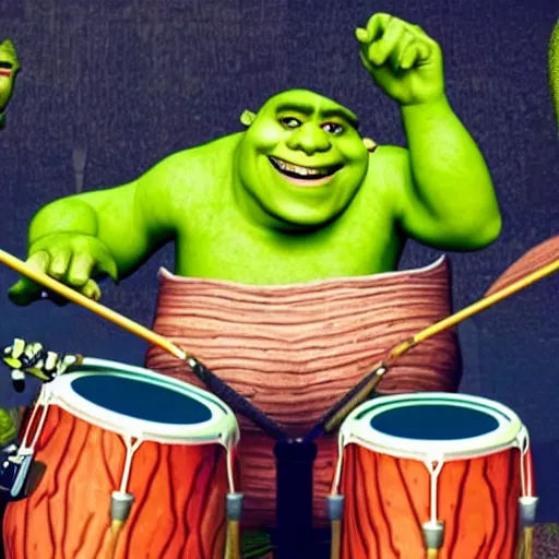 Prompt: shrek playing drums