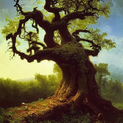 Prompt: a wise old oak by albert bierstadt