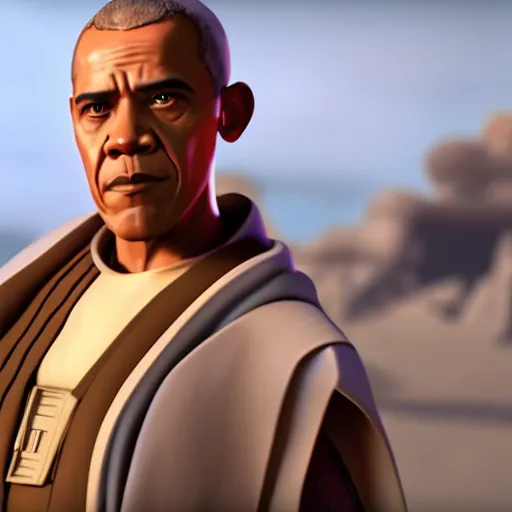 Image similar to obama as mace windu in star wars episode 3, 8 k resolution, cinematic lighting, anatomically correct